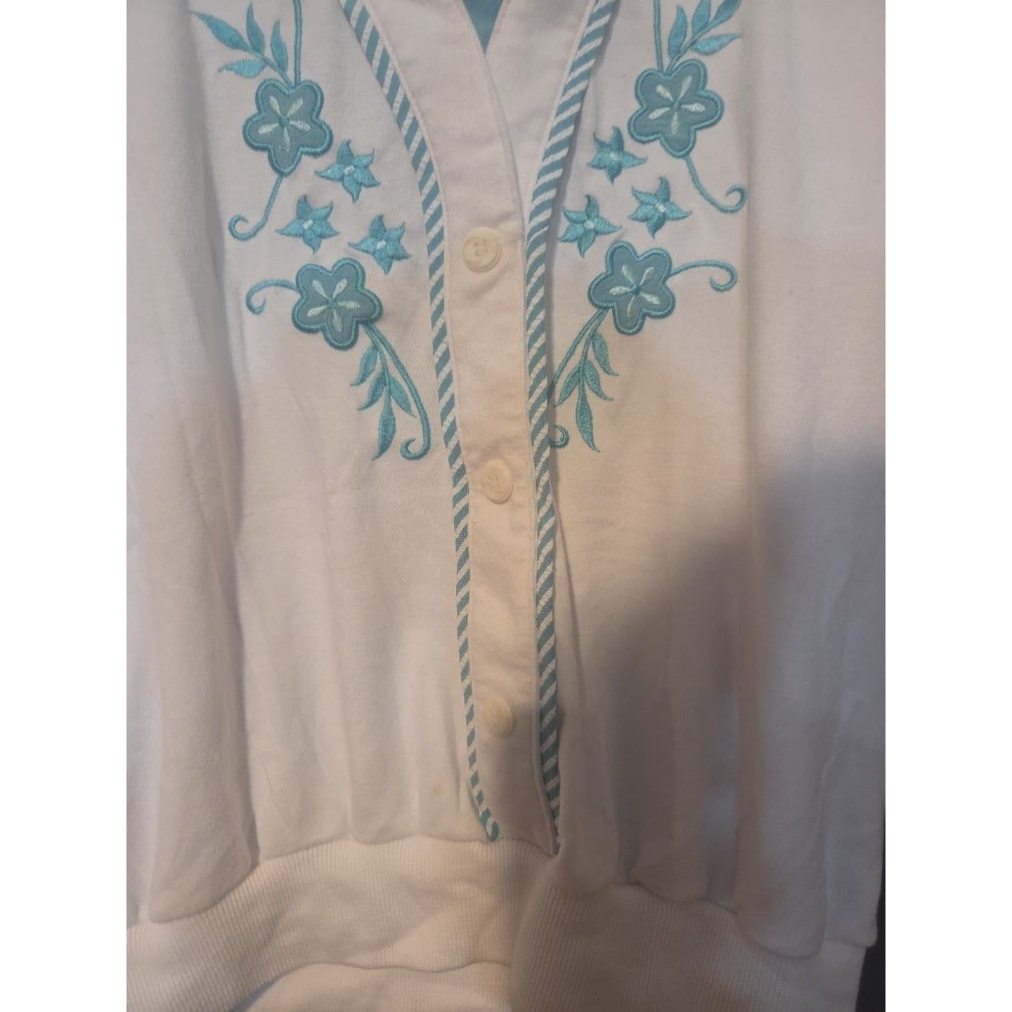 Alfred Dunner White Turquoise Floral Embroidered Cardigan, Women's Small - Thumbnail 6