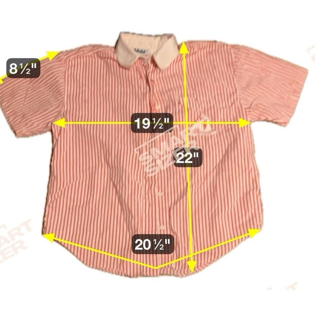 Ilio Orange White Striped Short Sleeve Button Down, Women's Small Shirt Sailboat - Thumbnail 2