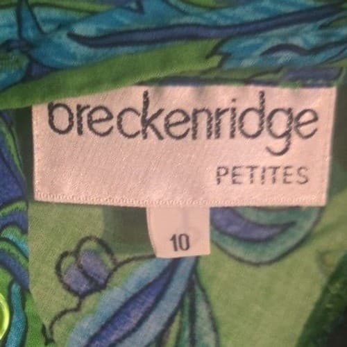 Breckenridge Petites Green Blue Floral Paisley Blouse, Woman's Size 10 Top - Thumbnail 6