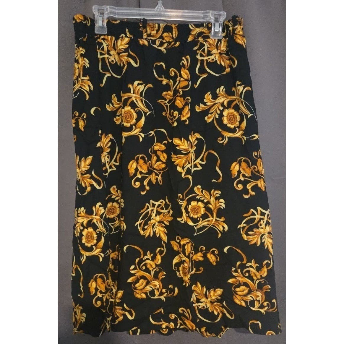 Connections Related Separates Black Gold Baroque Floral Scroll Midi Skirt Womens - Thumbnail 3