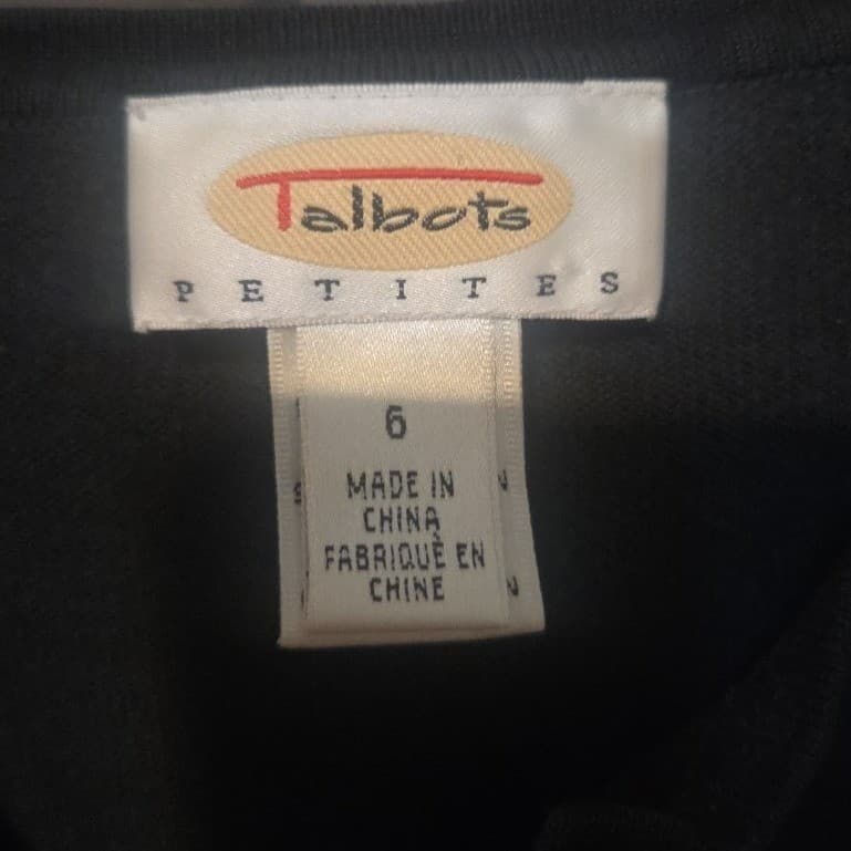 Talbots Petites Black Floral Embroidered Button Front Cardigan, Woman's Size 6P - Thumbnail 5