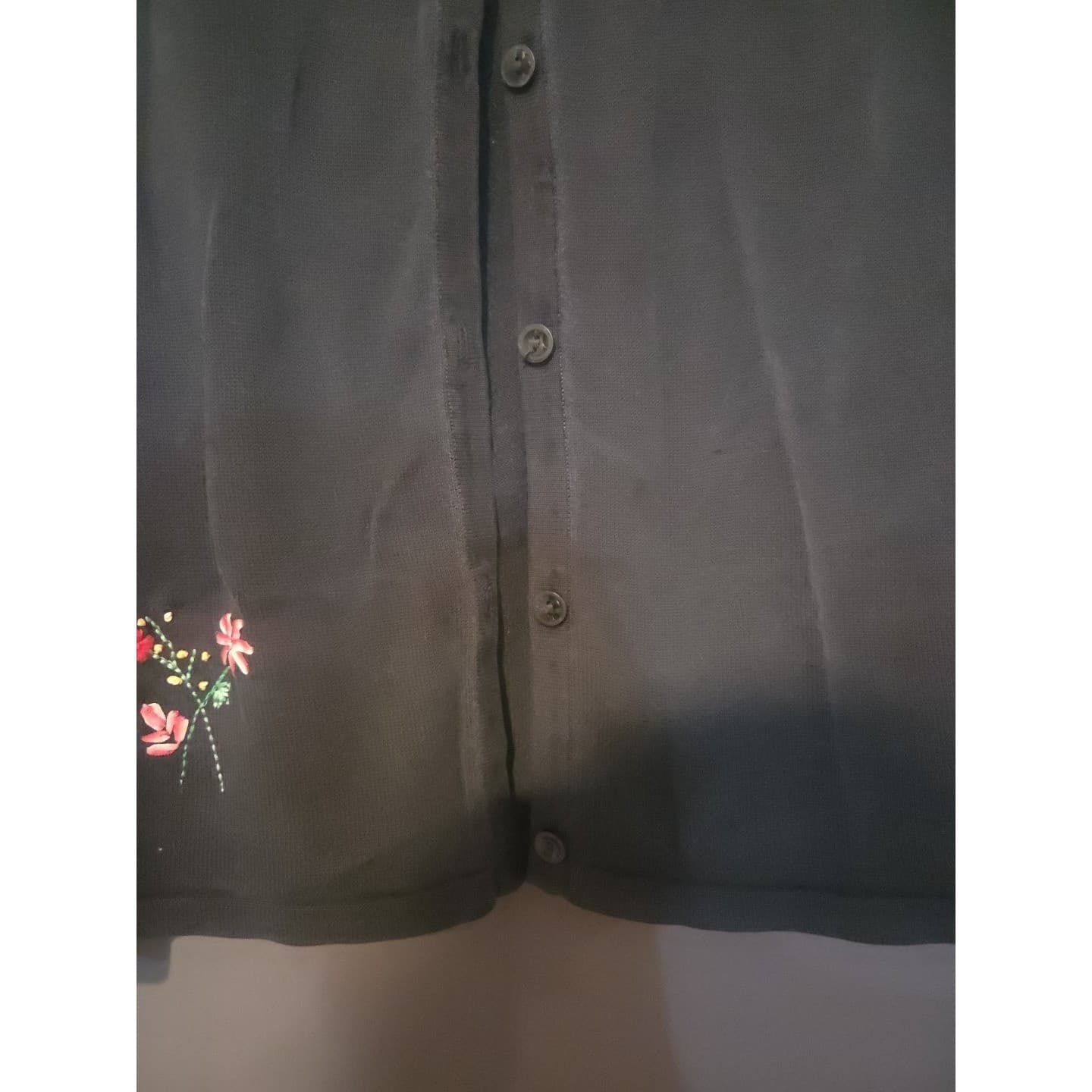 Talbots Petites Black Floral Embroidered Button Front Cardigan, Woman's Size 6P - Thumbnail 7