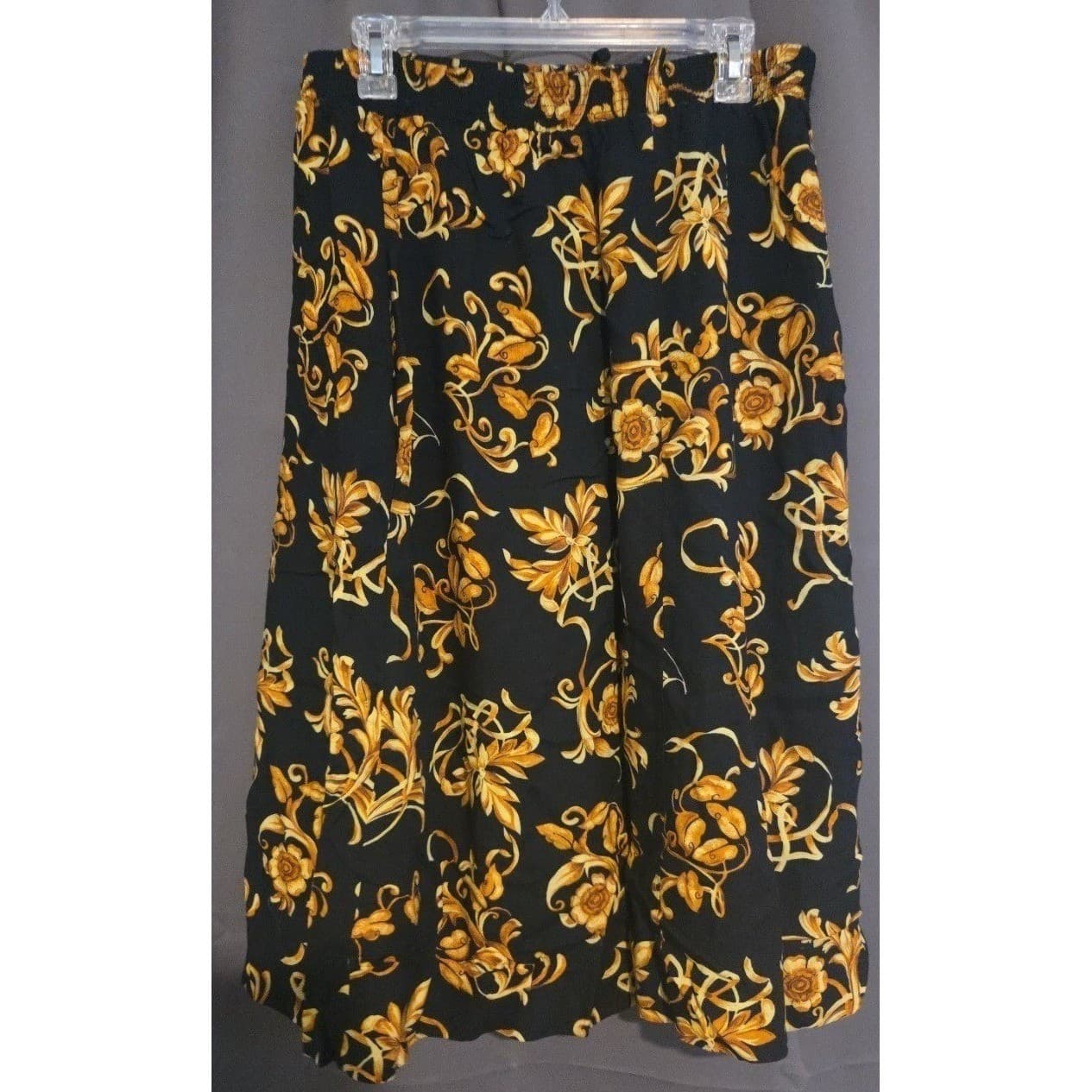 Connections Related Separates Black Gold Baroque Floral Scroll Midi Skirt Womens - Thumbnail 4