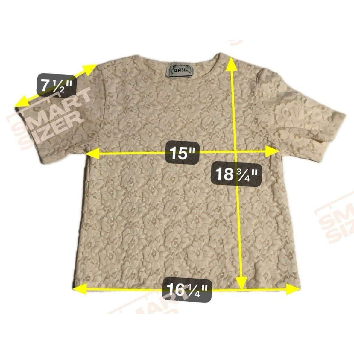 Basil Vintage Cream Floral Lace Short Sleeve Crew Neck Blouse, Women Small Top - Thumbnail 2