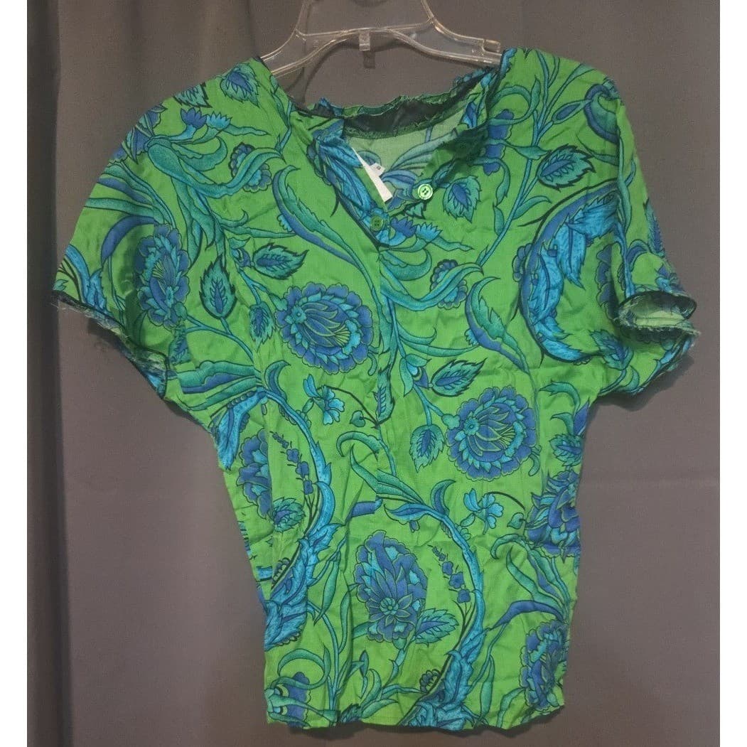 Breckenridge Petites Green Blue Floral Paisley Blouse, Woman's Size 10 Top - Thumbnail 4