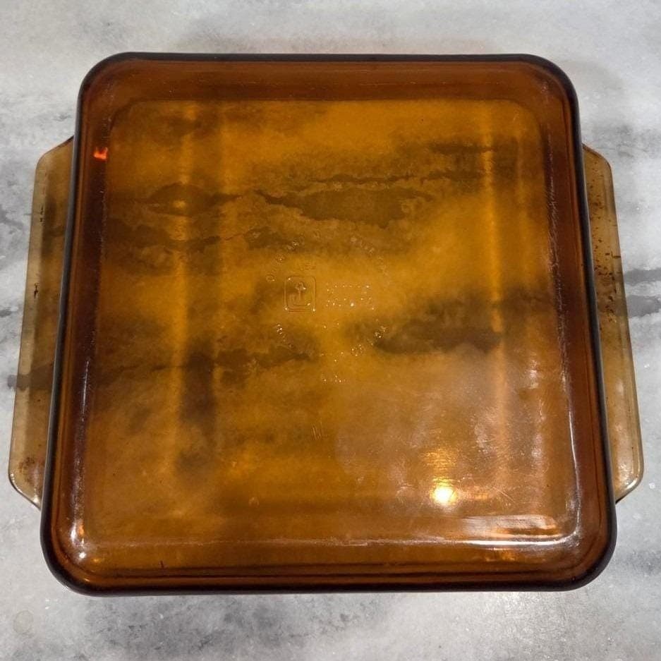 Anchor Hocking 8" Amber Baking Dish, 2 Qt Square Glass Casserole, Vtg Bakeware - Thumbnail 6