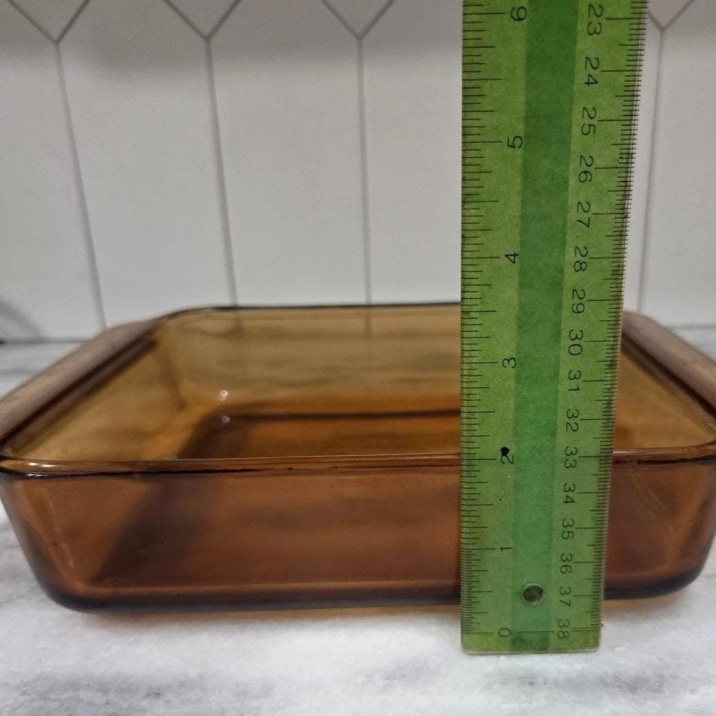 Anchor Hocking 8" Amber Baking Dish, 2 Qt Square Glass Casserole, Vtg Bakeware - Thumbnail 3