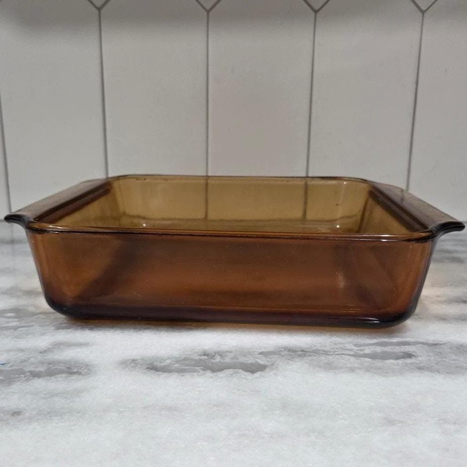 Anchor Hocking 8" Amber Baking Dish, 2 Qt Square Glass Casserole, Vtg Bakeware - Thumbnail 11