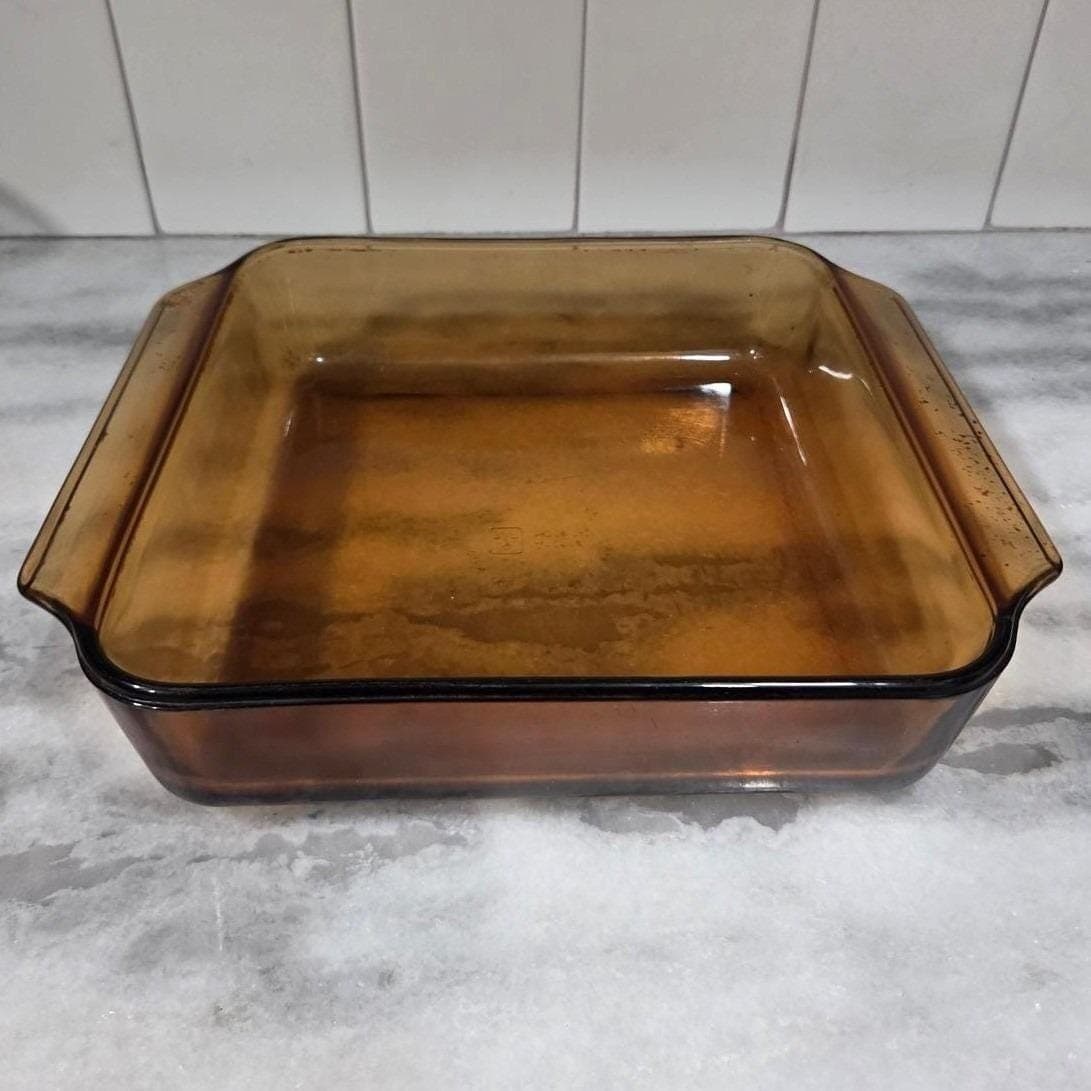 Anchor Hocking 8" Amber Baking Dish, 2 Qt Square Glass Casserole, Vtg Bakeware - Thumbnail 8