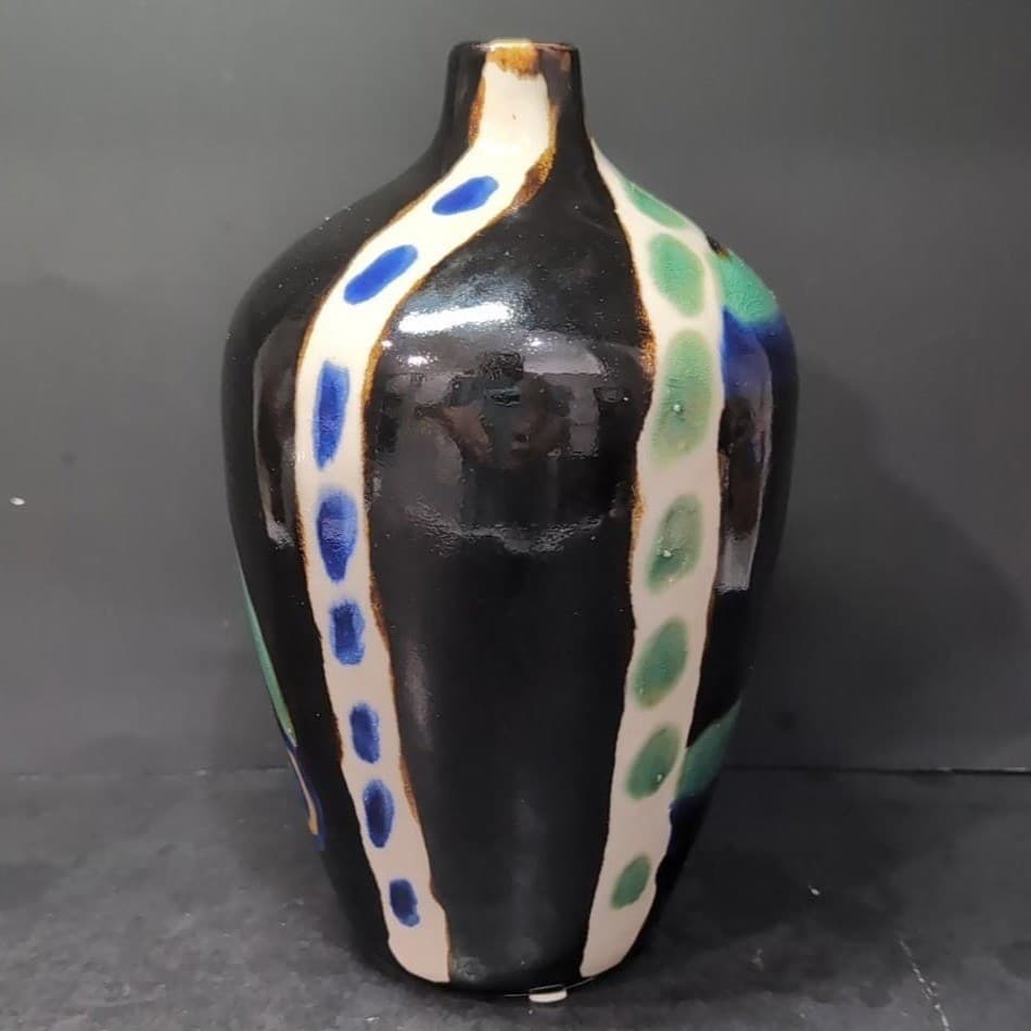 Marked Modernist Porcelain Vase, Vintage Chinese Inspired Jug Asian Accent Decor - Thumbnail 2