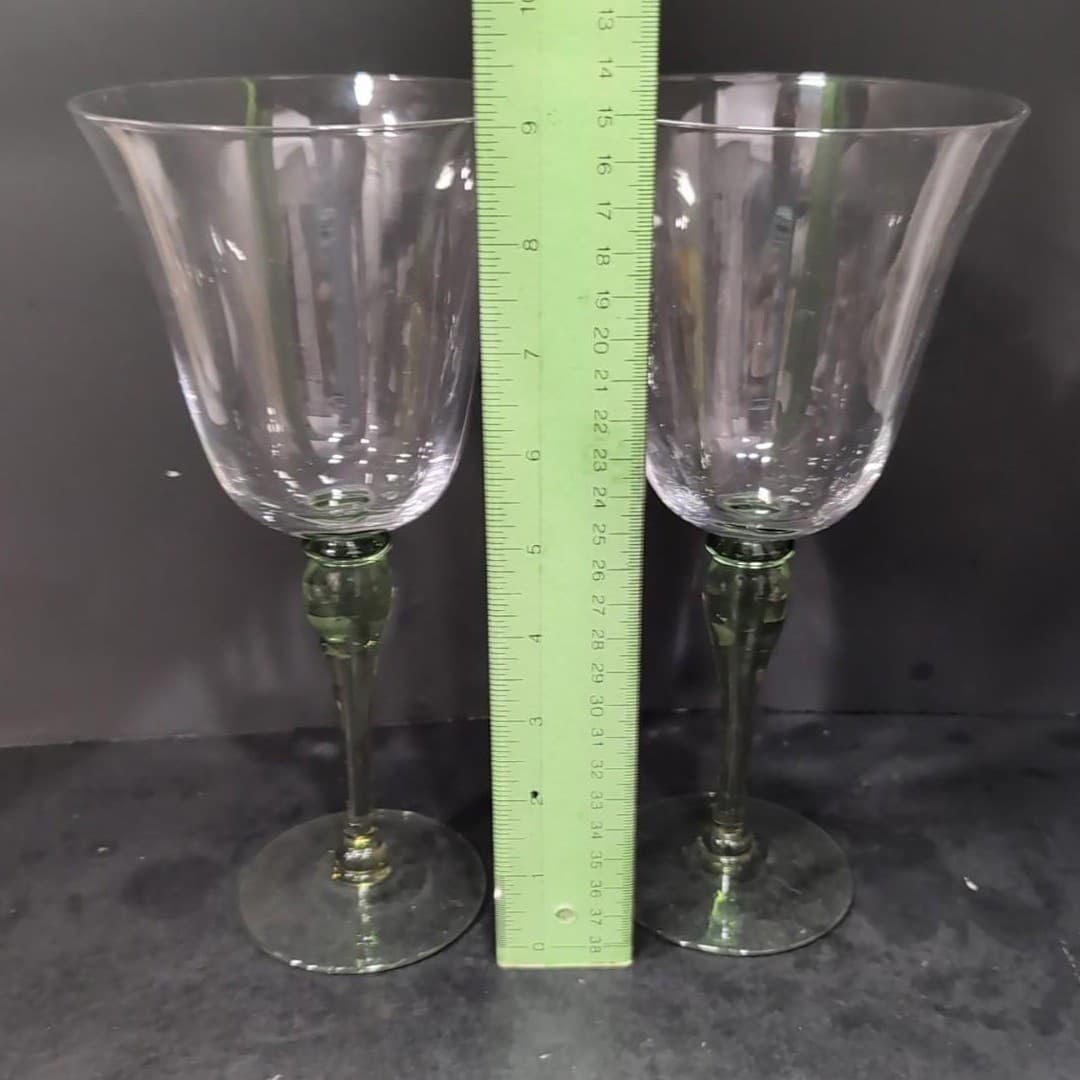 Block Hand Blown Green Melody Goblets, Set Of 2, Vintage Optic Design Glasses - Thumbnail 9