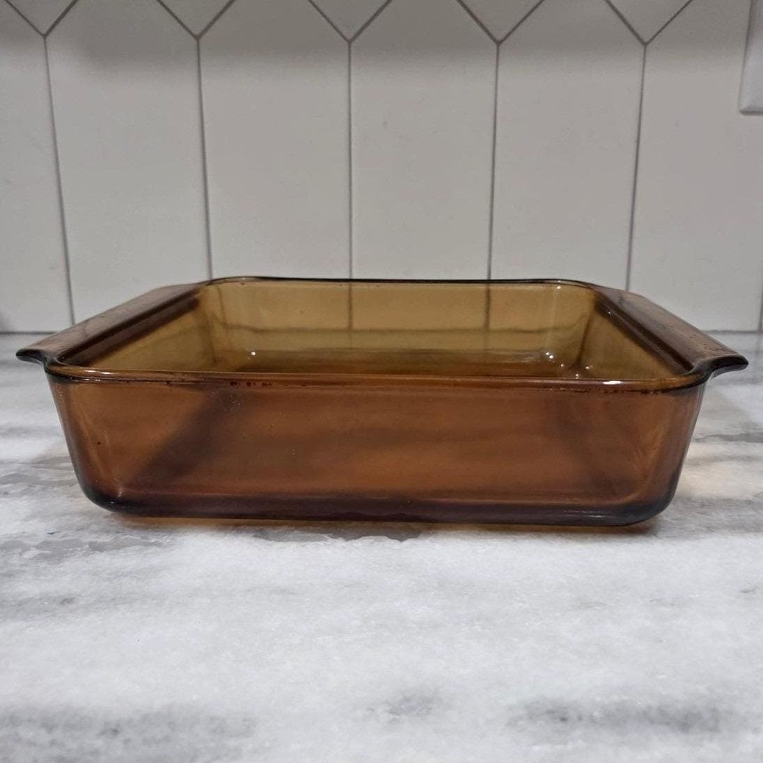 Anchor Hocking 8" Amber Baking Dish, 2 Qt Square Glass Casserole, Vtg Bakeware - Thumbnail 9