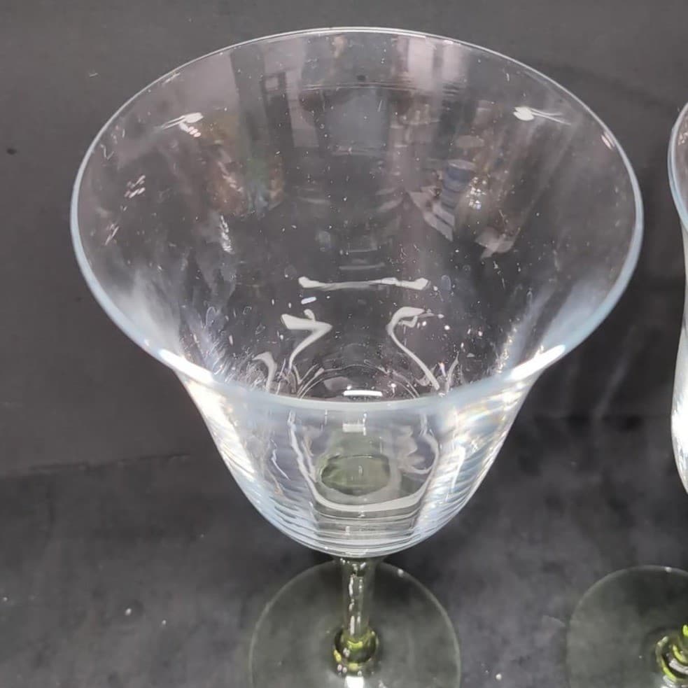 Block Hand Blown Green Melody Goblets, Set Of 2, Vintage Optic Design Glasses - Thumbnail 6