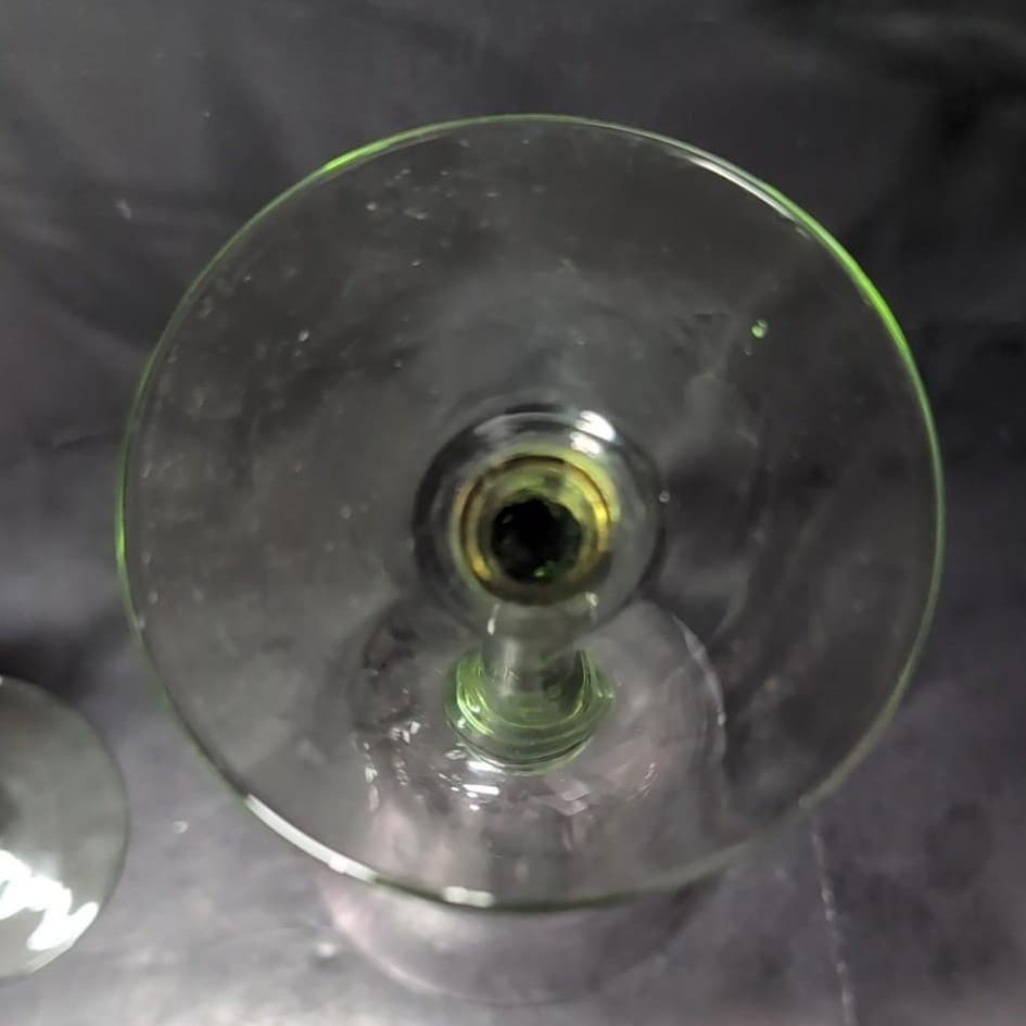Block Hand Blown Green Melody Goblets, Set Of 2, Vintage Optic Design Glasses - Thumbnail 8