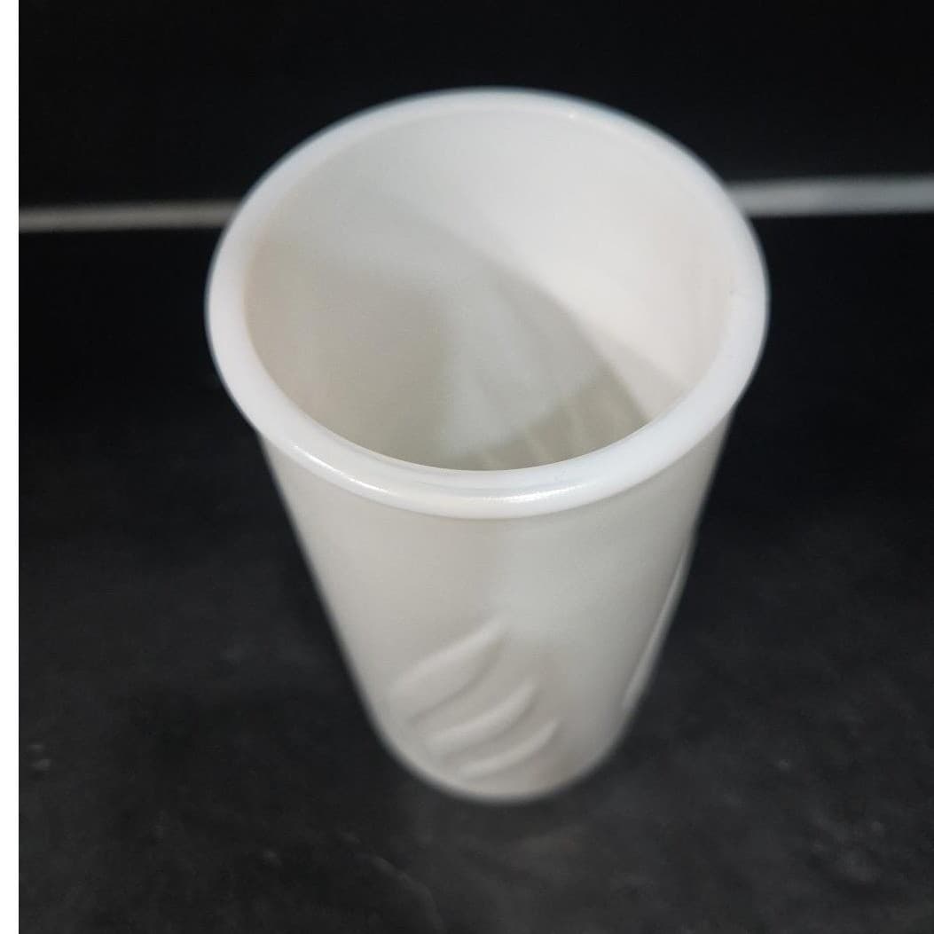 Milk Glass White Cylinder Flower Vase, Ribbed Raised Leaf Pattern, Vintage Decor - Thumbnail 6