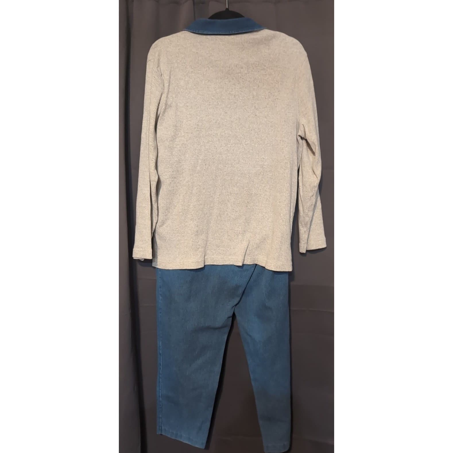 Season Ticket Vintage Gray Ribbed Polo Top & Blue Pants Set, Women's Size L/16 - Thumbnail 5