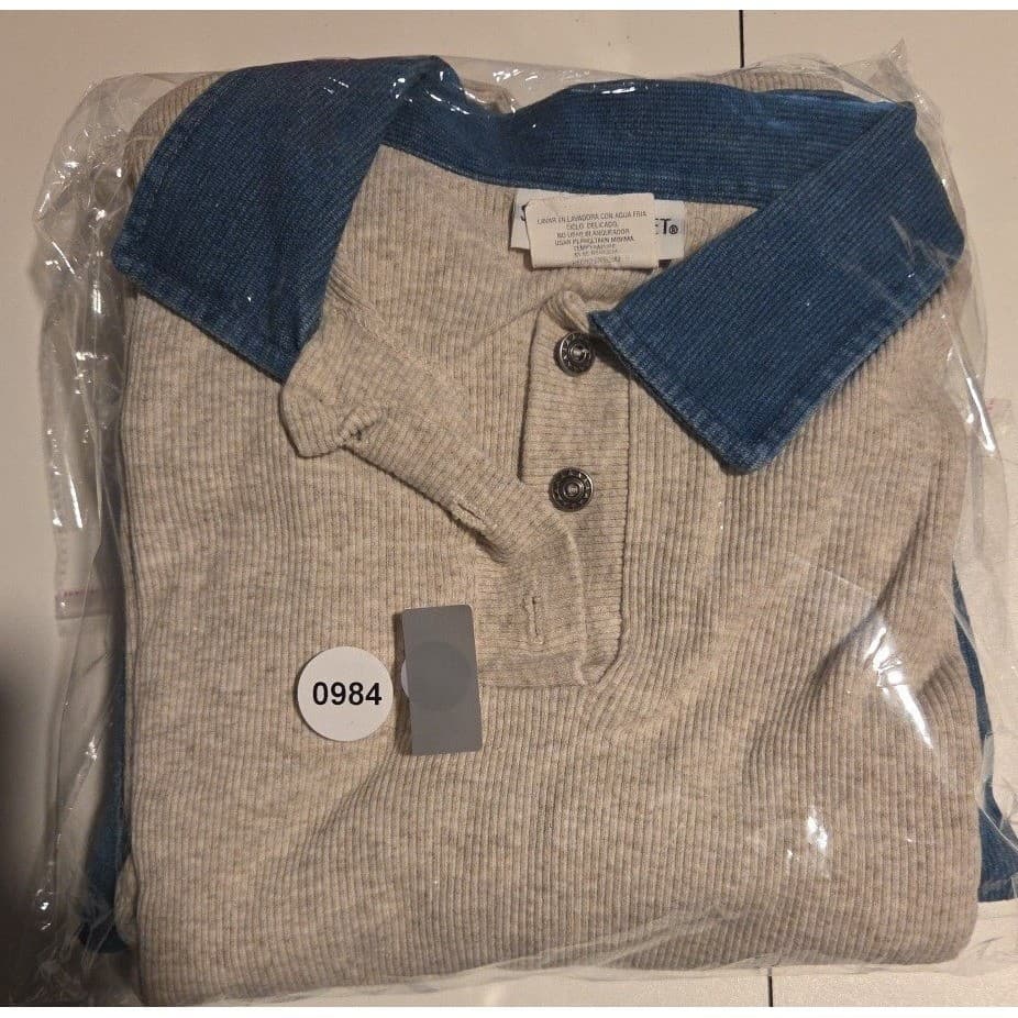 Season Ticket Vintage Gray Ribbed Polo Top & Blue Pants Set, Women's Size L/16 - Thumbnail 12