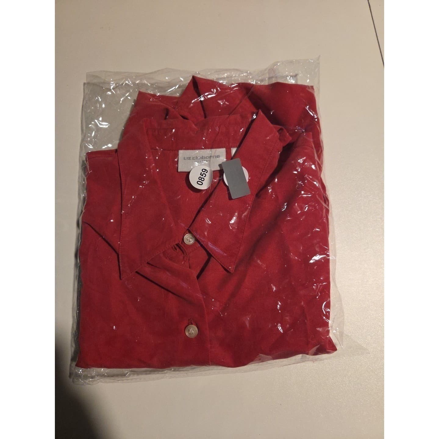 Liz Claiborne Lizsport Red Button Down Shirt 3/4 Sleeve Rayon Blend Womens Large - Thumbnail 8