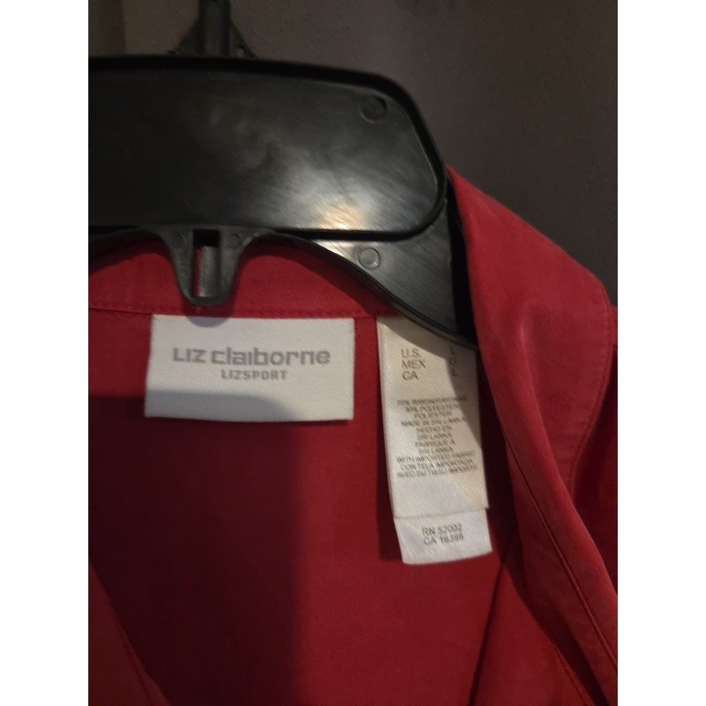 Liz Claiborne Lizsport Red Button Down Shirt 3/4 Sleeve Rayon Blend Womens Large - Thumbnail 5
