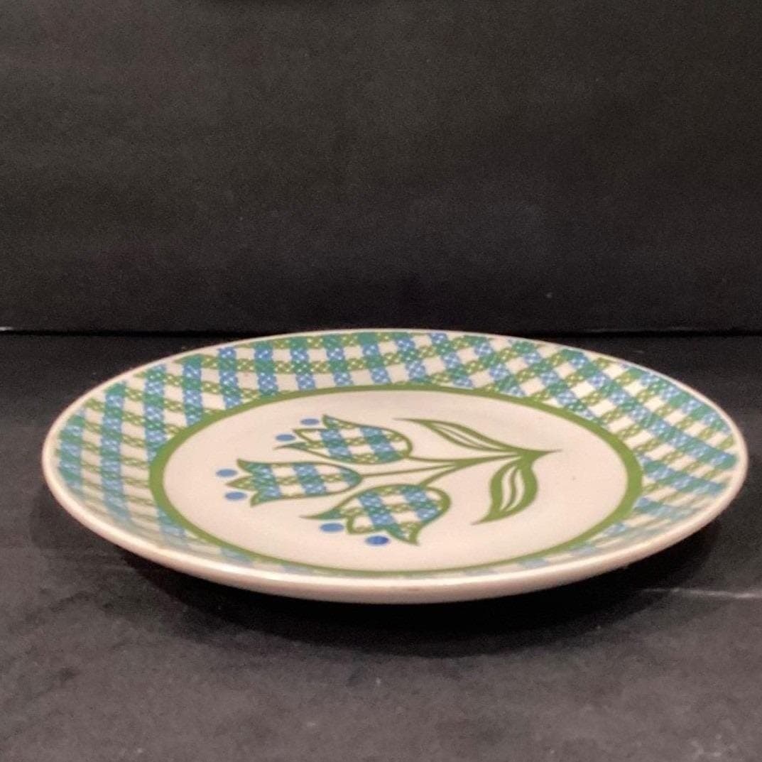 Royal USA Gingham Garden Tulip Platter, 11" Chop Plate, Vintage American Pottery - Thumbnail 7