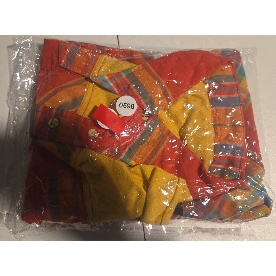 Voulez-Vous Plaid Colorblock Short Sleeve Polo, Women's Yellow Orange Red Shirt - Thumbnail 7