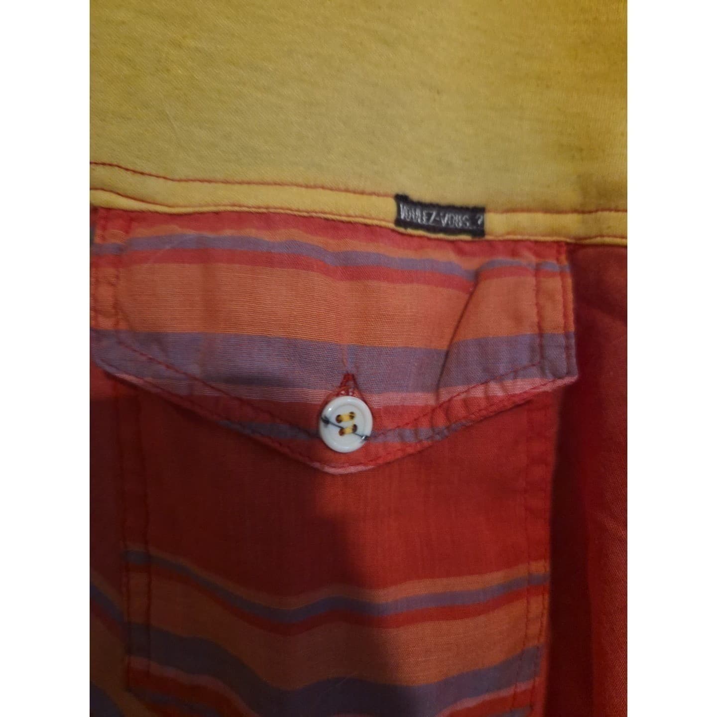 Voulez-Vous Plaid Colorblock Short Sleeve Polo, Women's Yellow Orange Red Shirt - Thumbnail 4