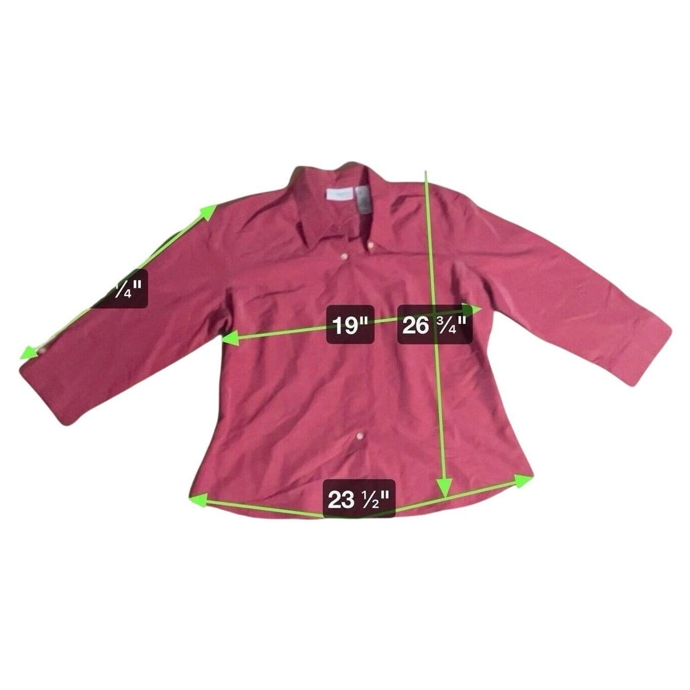 Liz Claiborne Lizsport Red Button Down Shirt 3/4 Sleeve Rayon Blend Womens Large - Thumbnail 2
