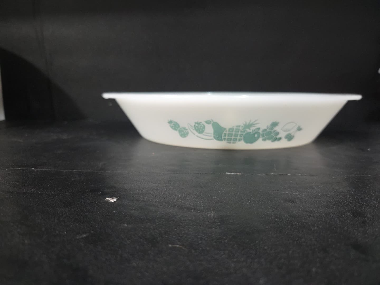 Glasbake Divided Casserole Baking Dish, Aqua Turquoise Fruit J-2352, Vintage - Thumbnail 3