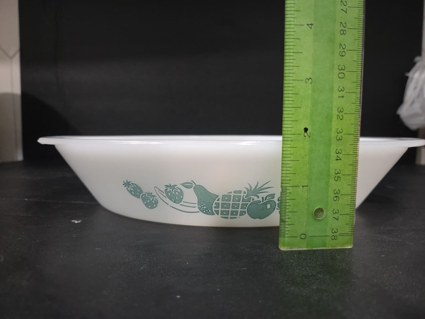 Glasbake Divided Casserole Baking Dish, Aqua Turquoise Fruit J-2352, Vintage - Thumbnail 11