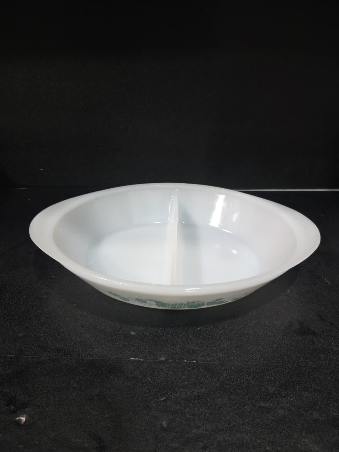 Glasbake Divided Casserole Baking Dish, Aqua Turquoise Fruit J-2352, Vintage - Thumbnail 5