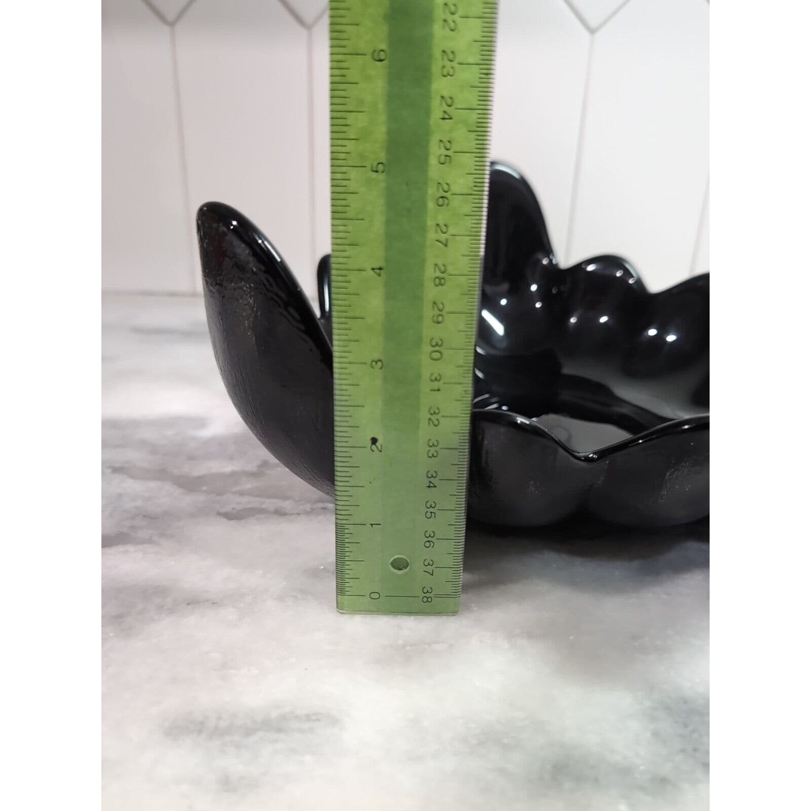 Tiara Glass Black Centerpiece, Vintage Triangle Bowl, Textured Petal Design Bowl - Thumbnail 9