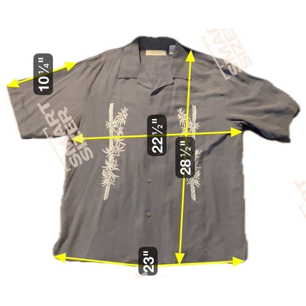 Island Republic Silk Bamboo Embroidered Camp Shirt, Blue Gray, Men's Large - Thumbnail 2