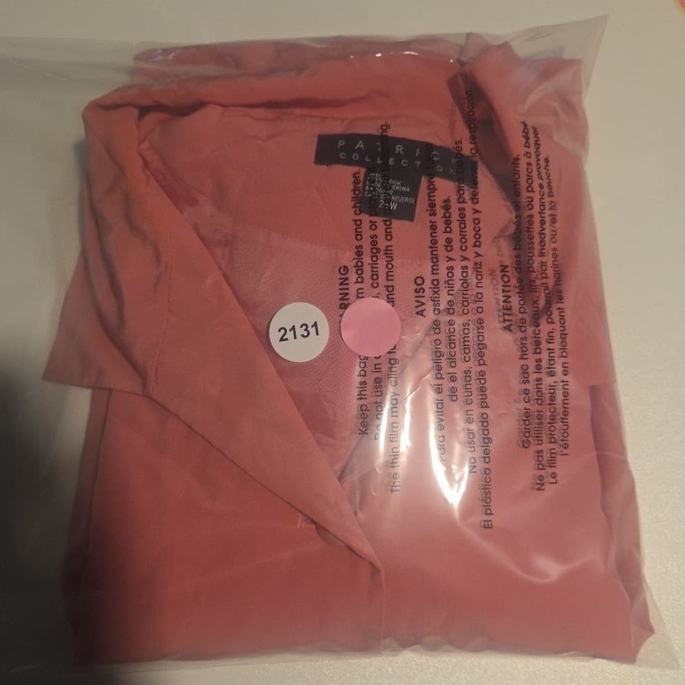 Patrick Collection Coral Pink 100% Silk Button Down Blazer, Women's 26W Jacket - Thumbnail 8