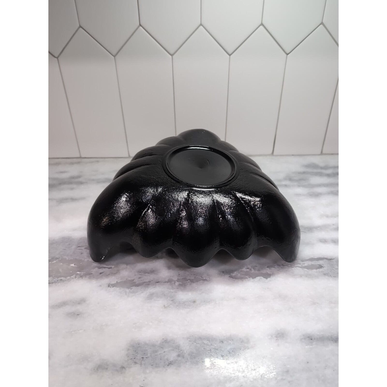 Tiara Glass Black Centerpiece, Vintage Triangle Bowl, Textured Petal Design Bowl - Thumbnail 5