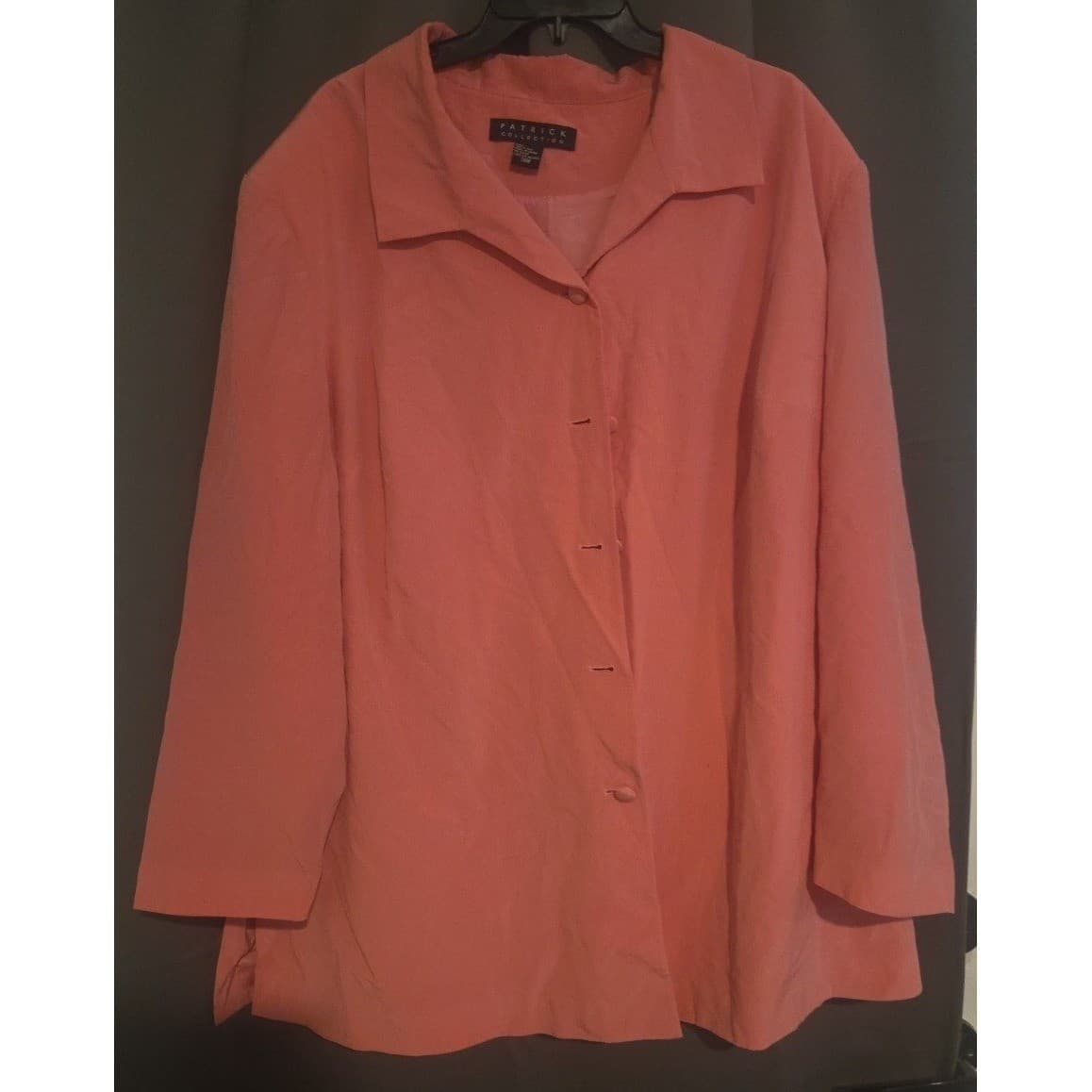 Patrick Collection Coral Pink 100% Silk Button Down Blazer, Women's 26W Jacket - Thumbnail 3