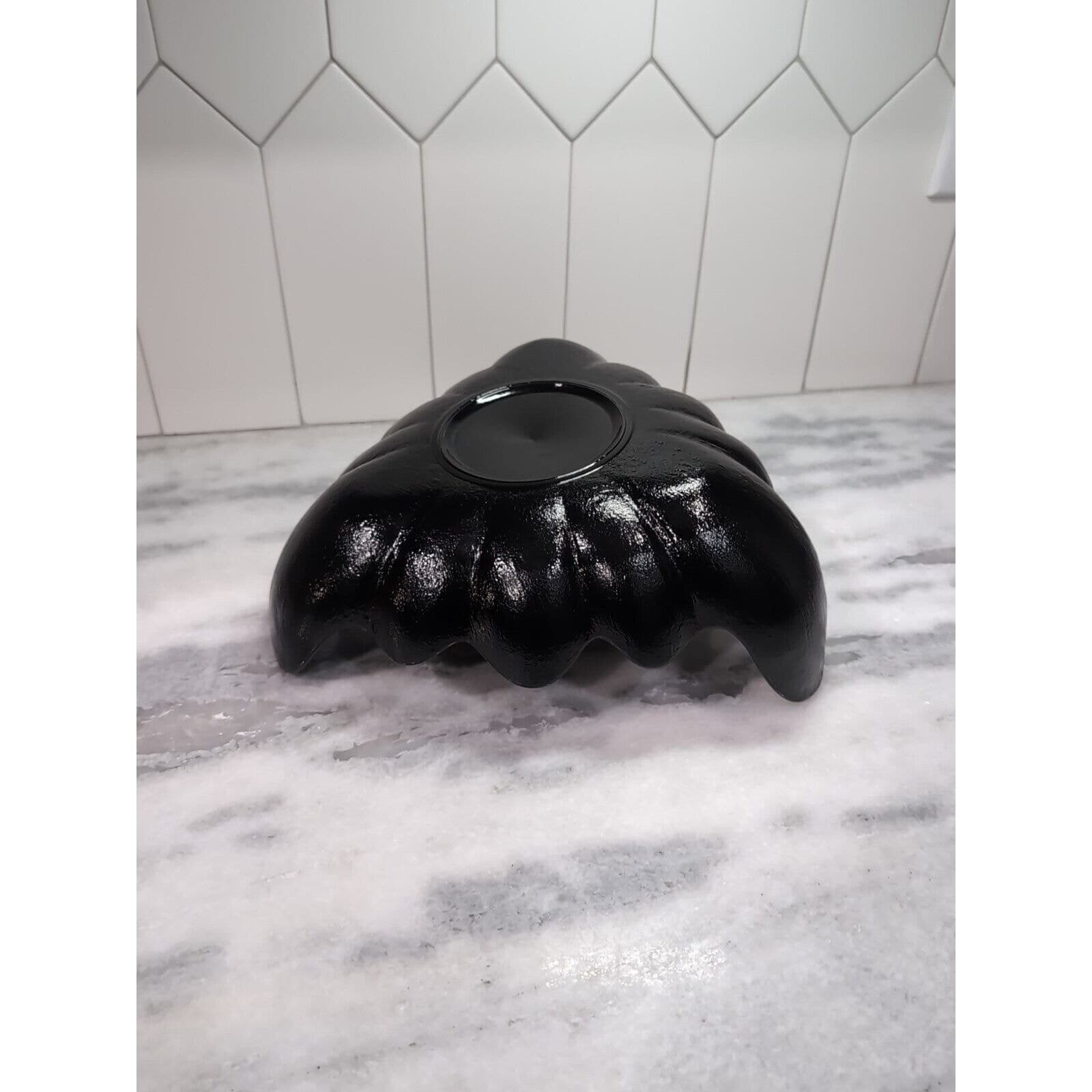 Tiara Glass Black Centerpiece, Vintage Triangle Bowl, Textured Petal Design Bowl - Thumbnail 4