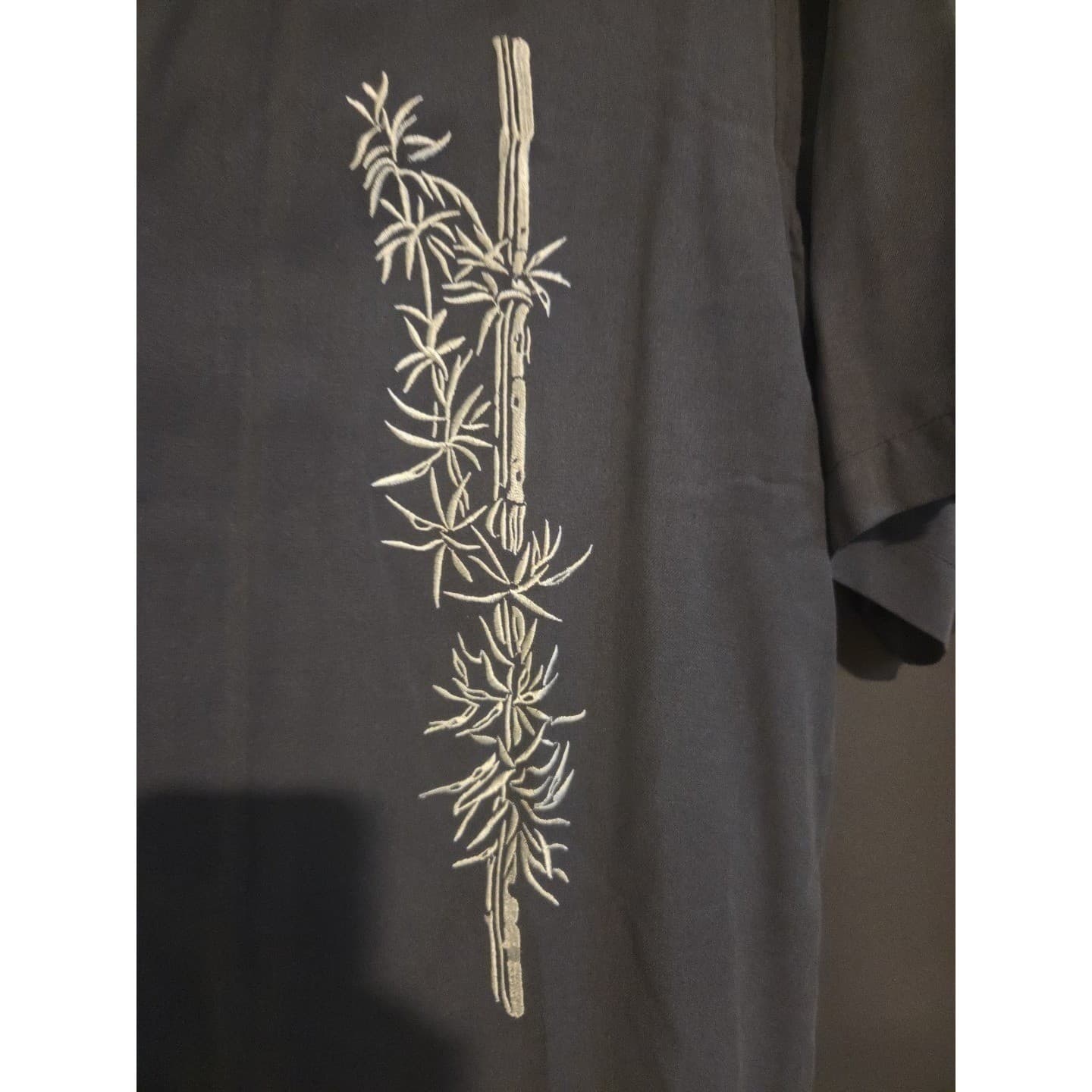 Island Republic Silk Bamboo Embroidered Camp Shirt, Blue Gray, Men's Large - Thumbnail 8