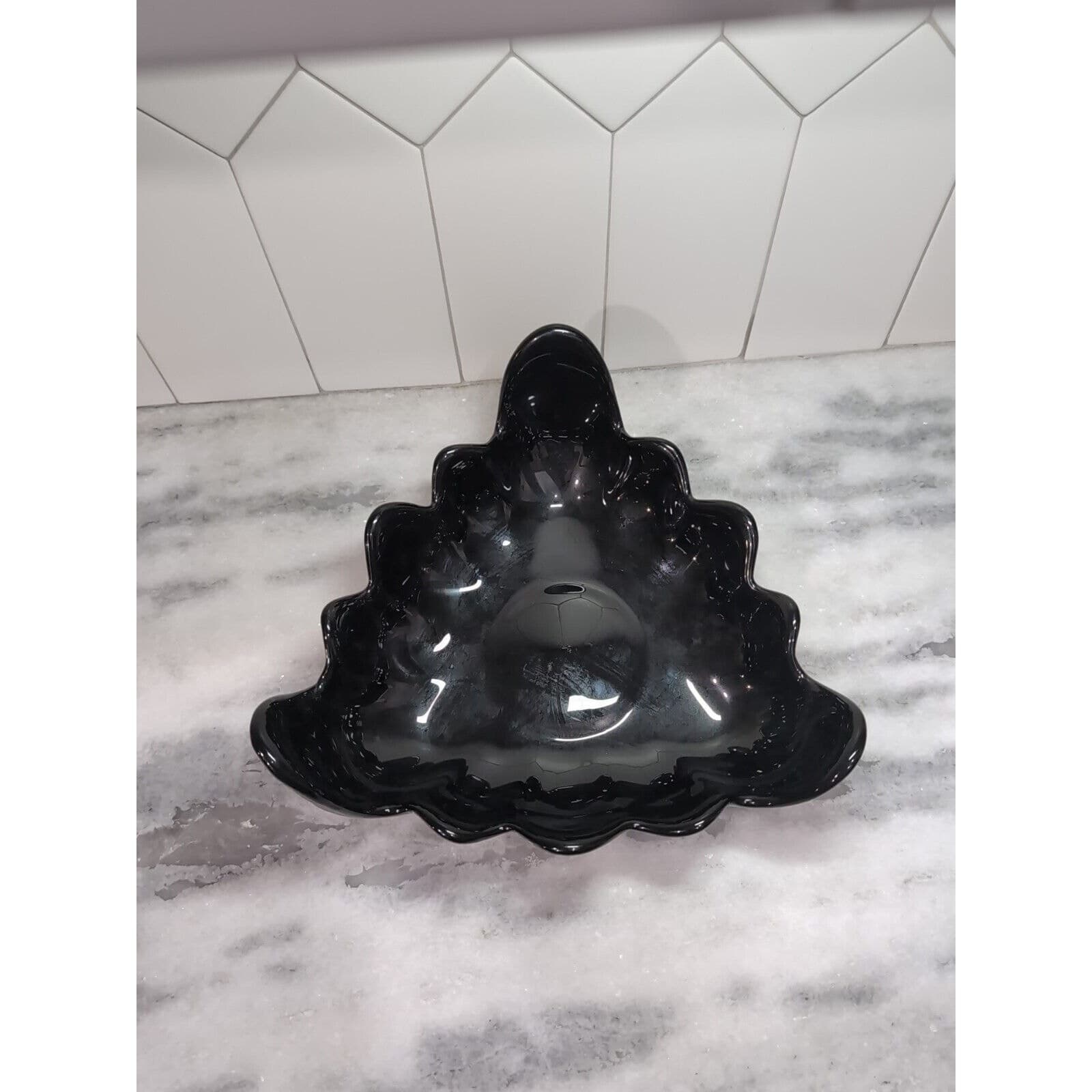 Tiara Glass Black Centerpiece, Vintage Triangle Bowl, Textured Petal Design Bowl - Thumbnail 3