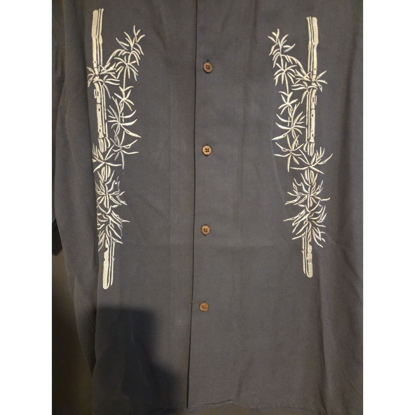 Island Republic Silk Bamboo Embroidered Camp Shirt, Blue Gray, Men's Large - Thumbnail 7