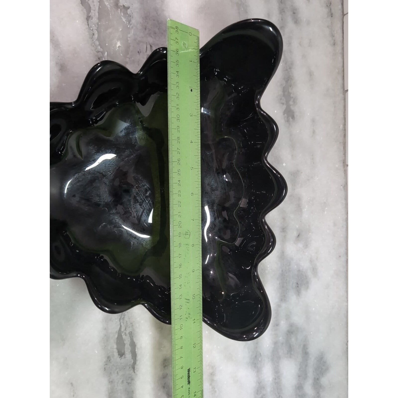 Tiara Glass Black Centerpiece, Vintage Triangle Bowl, Textured Petal Design Bowl - Thumbnail 7