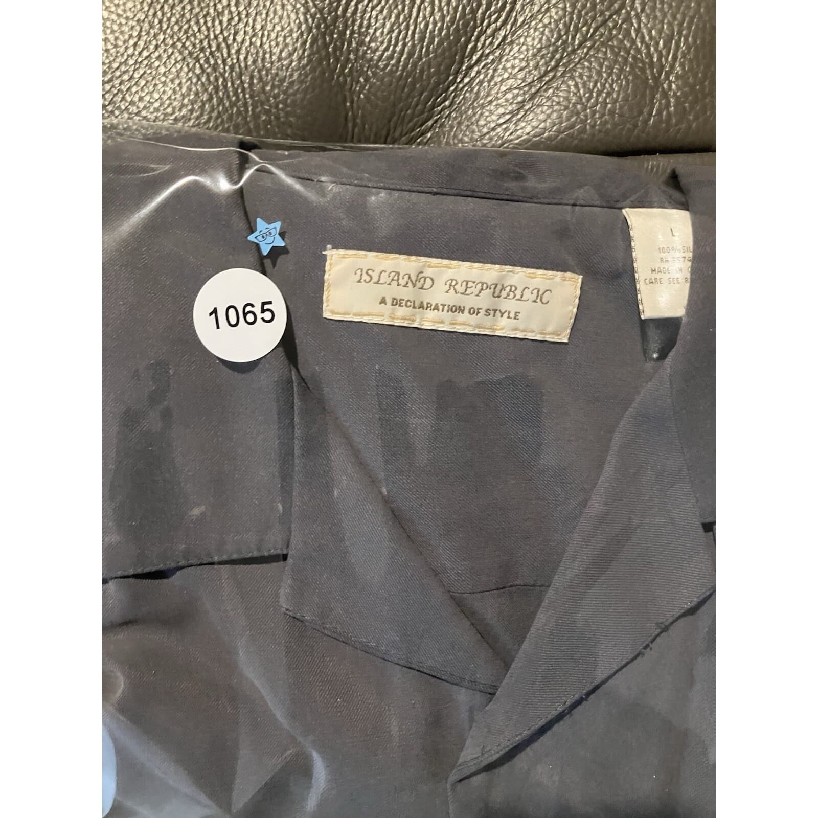 Island Republic Silk Bamboo Embroidered Camp Shirt, Blue Gray, Men's Large - Thumbnail 9