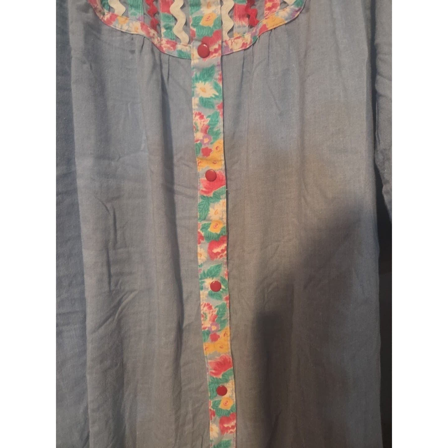 Models Coat Blue Floral Rickrack Snap Front House Dress Duster 12-6822B 10 - Thumbnail 7