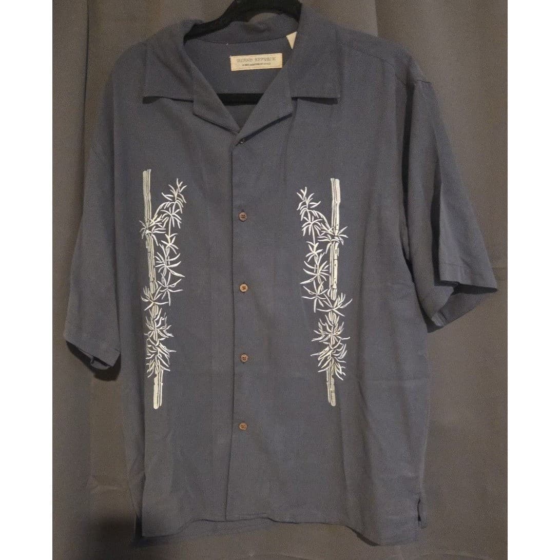 Island Republic Silk Bamboo Embroidered Camp Shirt, Blue Gray, Men's Large - Thumbnail 3