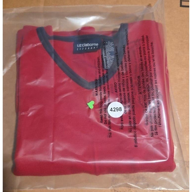 Liz Claiborne Lizsport Red V-Neck Long Sleeve Top Navy Trim, Womens Small - Thumbnail 8