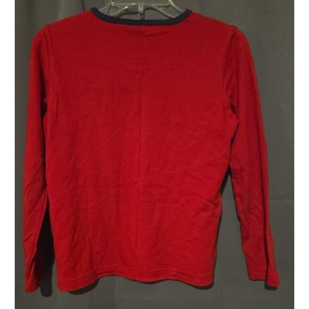 Liz Claiborne Lizsport Red V-Neck Long Sleeve Top Navy Trim, Womens Small - Thumbnail 4