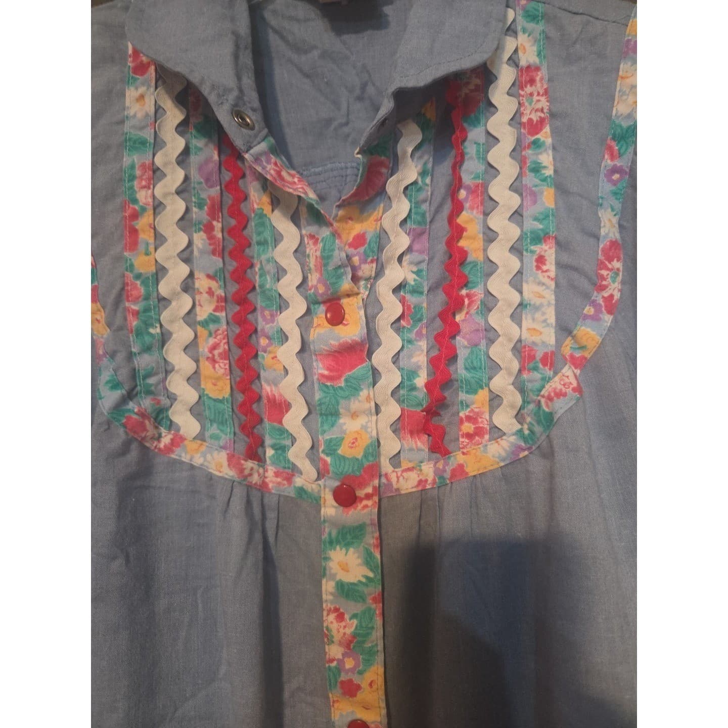 Models Coat Blue Floral Rickrack Snap Front House Dress Duster 12-6822B 10 - Thumbnail 8