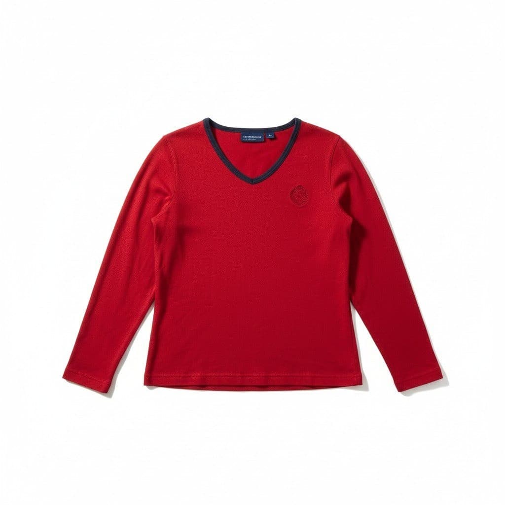 Liz Claiborne Lizsport Red V-Neck Long Sleeve Top Navy Trim, Womens Small