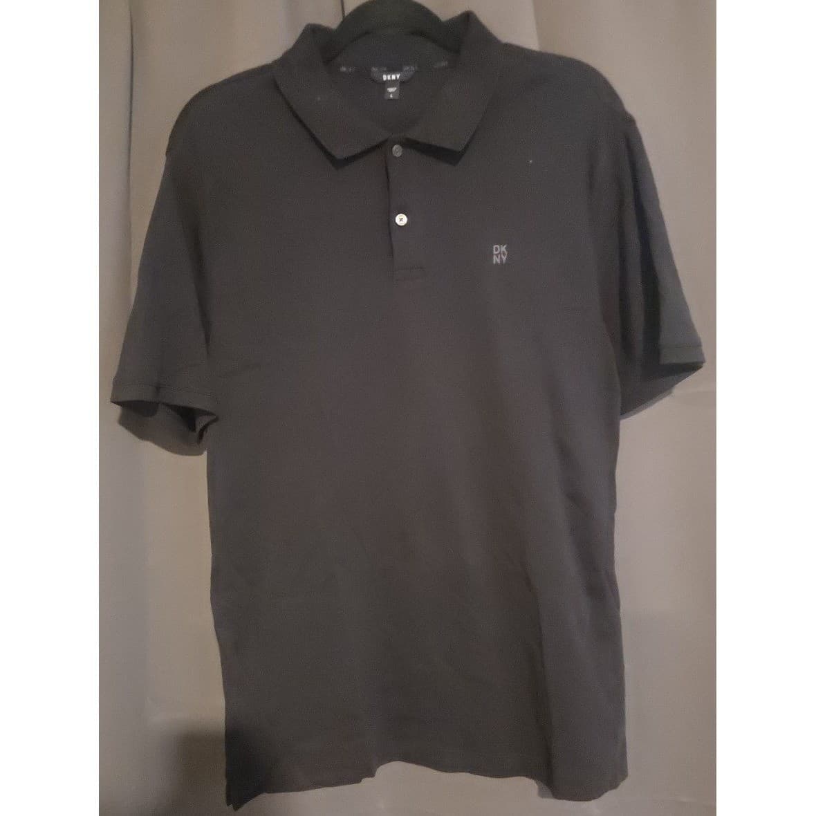 DKNY Black Short Sleeve Polo, 100% Cotton Slim Fit Logo Shirt, Men's Large - Thumbnail 3