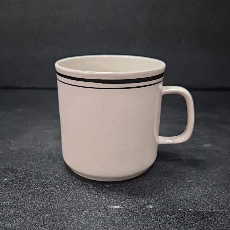 Striped Vintage Stoneware Coffee Cup, Heavy White 8oz Mug, Replacement Drinkware - Thumbnail 2