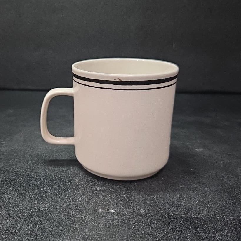 Striped Vintage Stoneware Coffee Cup, Heavy White 8oz Mug, Replacement Drinkware - Thumbnail 5